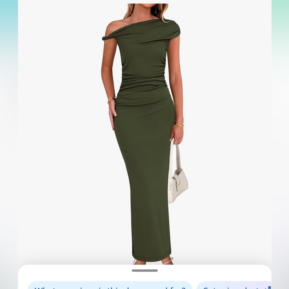 One Shoulder Twist Strap Ruched Bodycon Maxi Dress